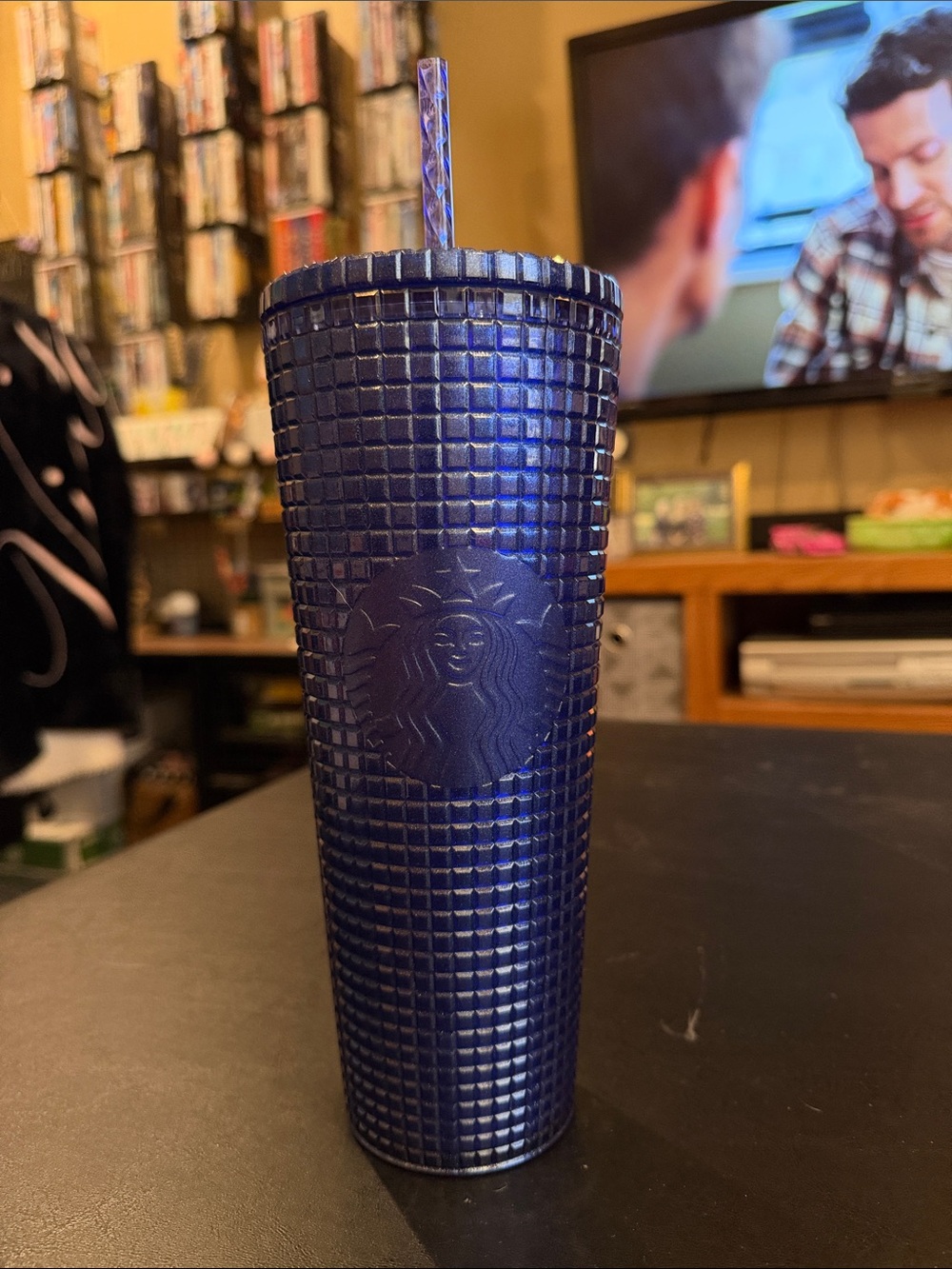 Starbucks Navy Blue Textured Cold Cup with Straw